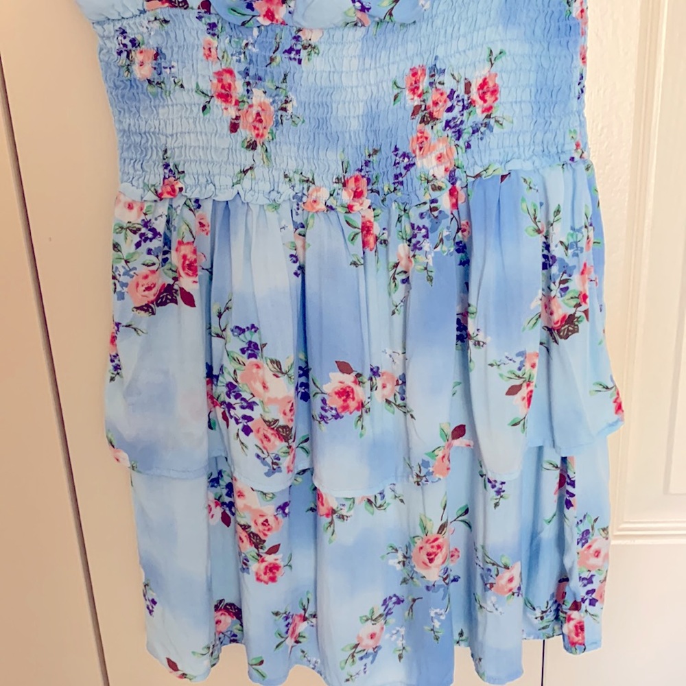 Gibson floral print dress, size S, smocked waist, layered bottom, blue/pink - Picture 5 of 6
